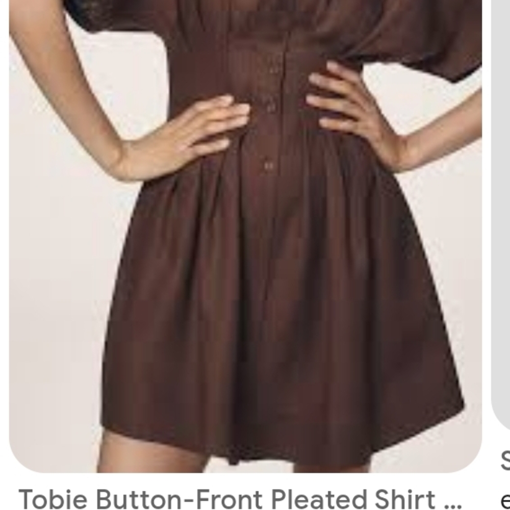 Brown Button-Front Pleated Shirt Dress